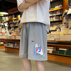 MK37262-P15冰丝短裤男士大码宽松休闲五分裤男运动中裤