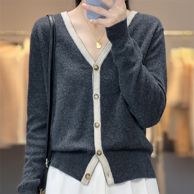 开衫女中长款V领秋冬慵懒软糯休闲宽松保暖针织衫，女装羊毛衫，邦太羊绒