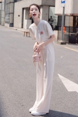 盐系炸街运动休闲套装女夏装2023新款高级感显瘦女神阔腿裤两件套，女装套装/套裙，仟媚宠