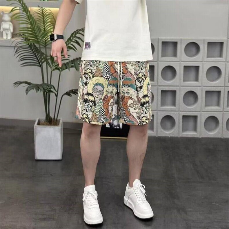 W63-P45夏季新款色织提花休闲短裤宽松情侣运动五分裤图片