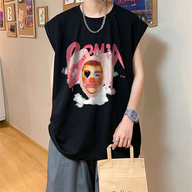 直播品质重磅纯棉220克美式印花宽松背心男女无袖t恤潮BX500P25,男装T恤,电商A486