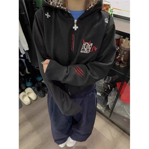 小恶魔豹纹连帽拉链卫衣男女春秋冬开衫刺绣运动外套 WLH88图片