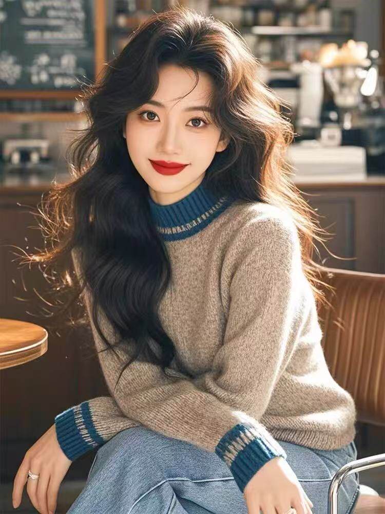 2025年秋季女士AB线半高领长袖，女装针织衫/毛衣，百纯羊绒