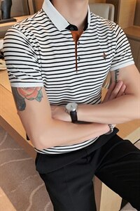 男士polo衫韩版潮流修身青年条纹刺绣翻领休闲短袖t恤PL2107/P58图片