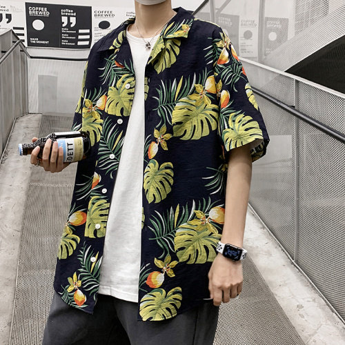 21年夏新款花衬衫宽松落肩港风西装领衬衫男DS-A160-1-CS303-P35,男装衬衫,电商C323-1