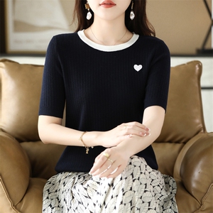 2025春季活动通勤弹力新款女士打底衫夏季简约百搭时尚圆领短袖图片