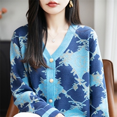 2025年秋季新款百搭女士提花V领开衫，女装羊毛衫，郡淞羊绒