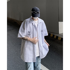 F338-P43夏季新款潮牌宽松休闲百搭衬衣日系复古短袖衬衫男现货，男装衬衫，星座512-6