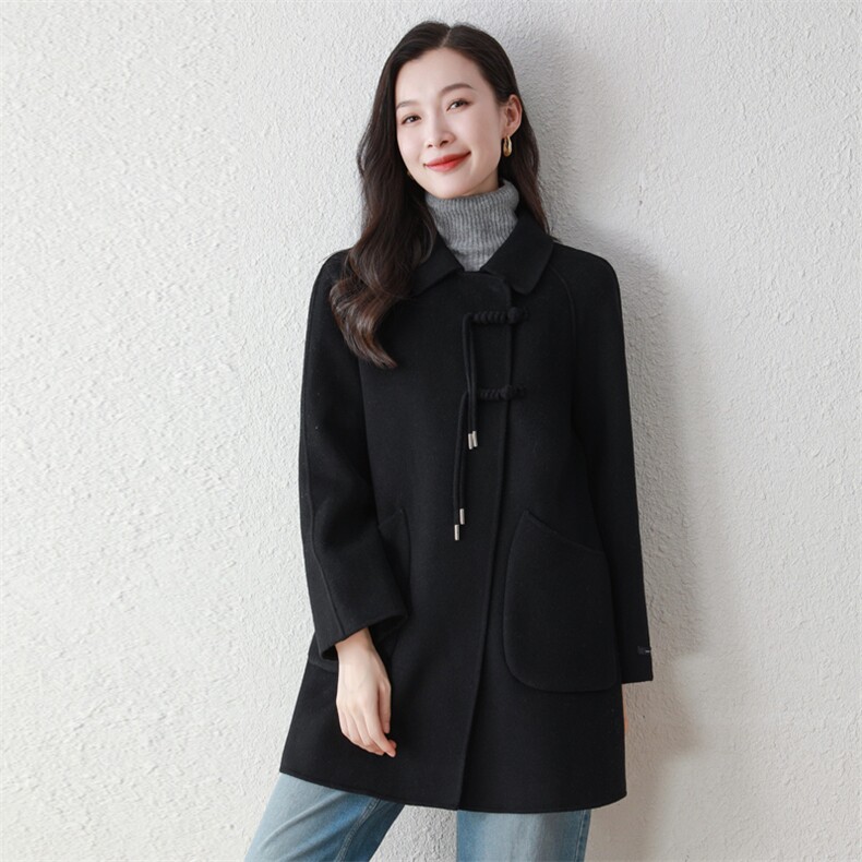 双面羊毛大衣2025女秋冬新款中长款娃娃领半大羊毛呢外套,女装双面呢大衣,阿舍尔精品