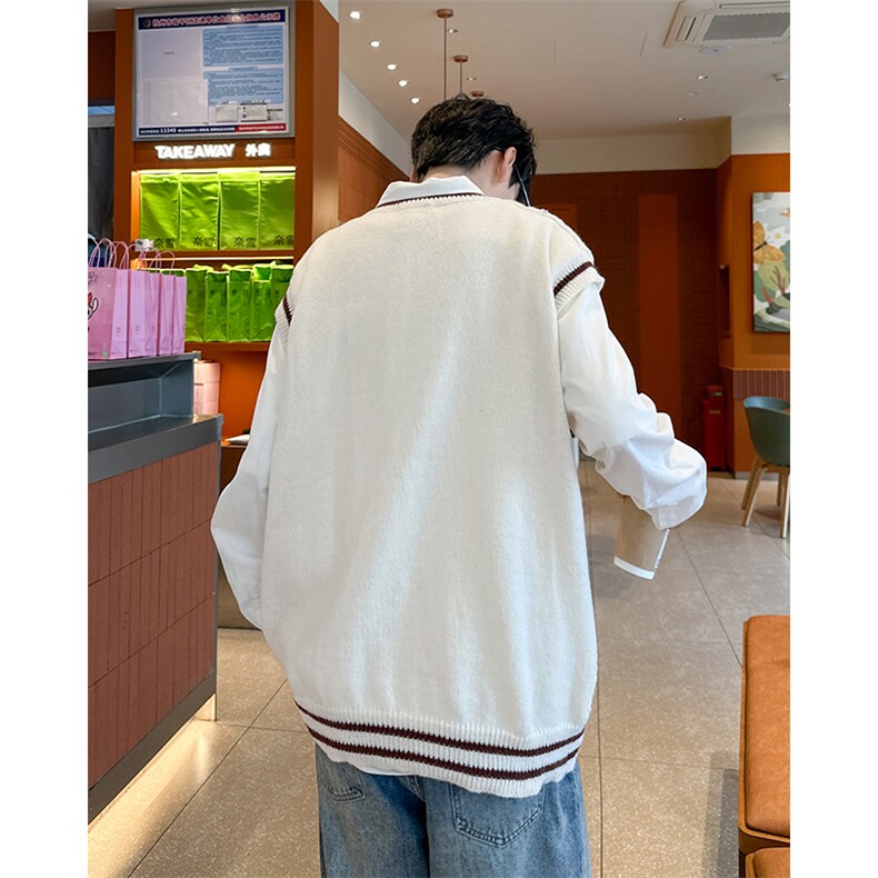 日系复古学院风V领针织马甲秋冬季休闲外搭麻花毛衣背心,男装背心/马甲,星座410-7