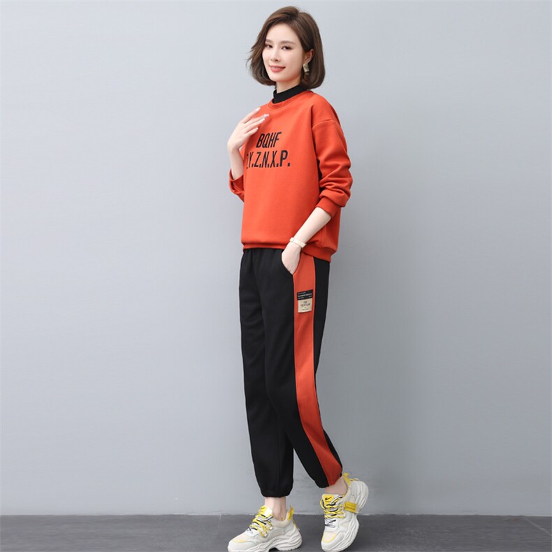 2022冬季新款时尚刺绣加绒休闲套装女宽松显瘦保暖两件套,女装套装/套裙,依恋蒂丝