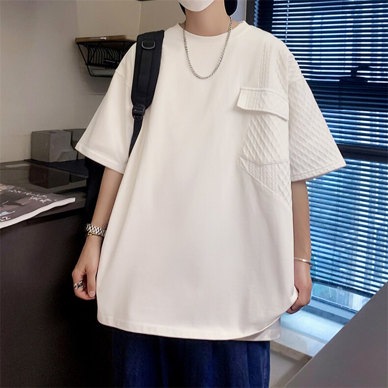 夏季新款拼接拼色宽松大码潮牌百搭圆领短袖T恤五分袖68,男装T恤,电商A011（原4039）