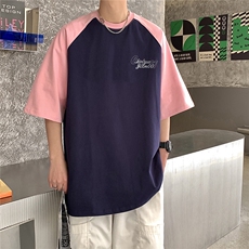 港风擦肩袖设计T恤男大码简单字母设计短袖T恤男DP77011P35控49，男装T恤，星座227-7