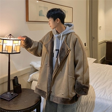 1港风皮毛一体大码M-5XL高级感轻奢机车棉服外套男8708P158控228，男装棉衣，星座226-2