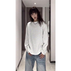 抖音得物品质美式高街重磅曼巴棉结构硬阔boxy版潮牌卫衣长袖T恤，男装T恤，电商A486