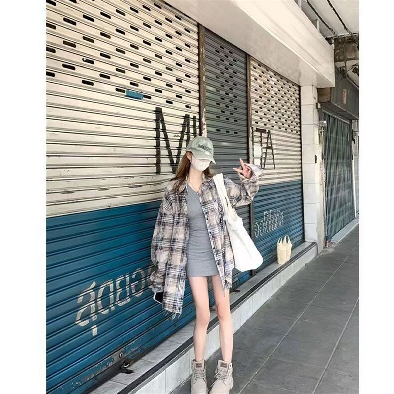 格子衬衫女春秋穿搭撞色拼接衬衣夏季小众防晒衣女外穿CA183,男装防晒衣,星座1116A（原606A-3）