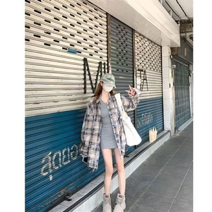 格子衬衫女春秋穿搭撞色拼接衬衣夏季小众防晒衣女外穿 CA183图片