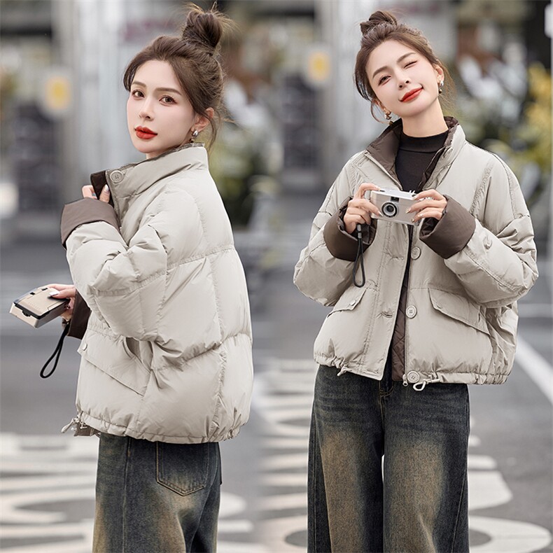 设计感针织拼接短款羽绒服女2025年冬季新款小个子加厚韩版面包服,女装羽绒服,美沁