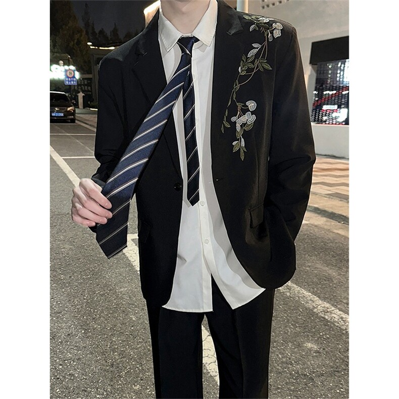 春秋轻奢立体绣花重工休闲西服外套套装男痞帅演出西装~XY322,男装西服套装,星座601-1