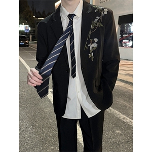 春秋轻奢立体绣花重工休闲西服外套套装男痞帅演出西装~XY322图片