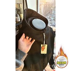 480G重磅加绒硬挺boxy男女秋冬美式高街防风高领卫衣开衫厚外套，女装短外套，电商A486-1
