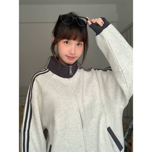 抖音得物高品质 美式高街重磅结构设计拼接织带立领卫衣外套 CM42图片