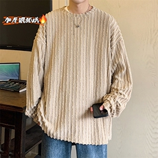 改加绒冬新银狐绒休闲圆领卫衣男加厚大码上衣W334J加绒-P65，男装T恤，电商A001-1