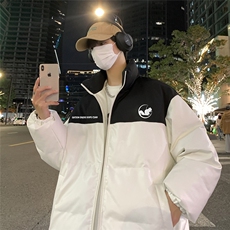 港风夜景可爱松鼠印花休闲立领PU皮棉服A247-MY84006特批95控158，男装棉衣，电商A247