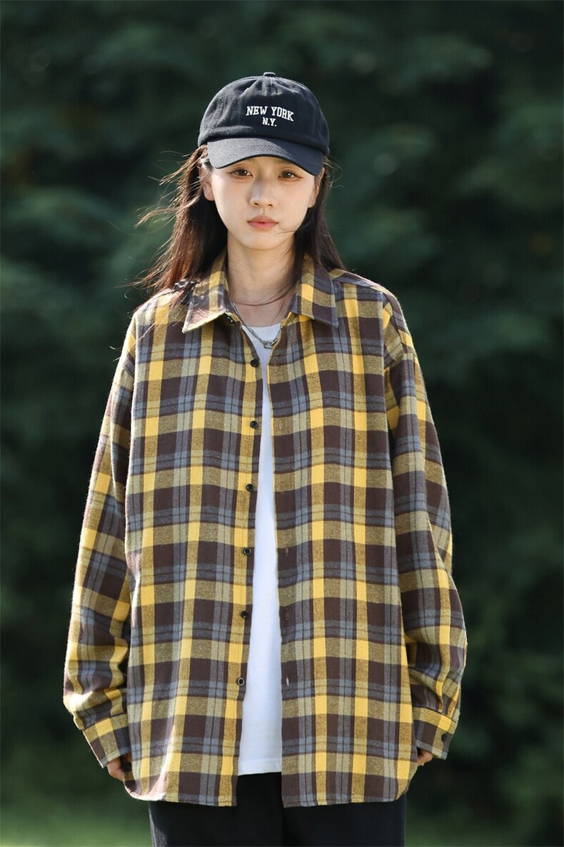 25年春季格子衬衫长袖大码宽松落肩现货DS-C323-1-2372-特批30,男装衬衫,电商C323-1