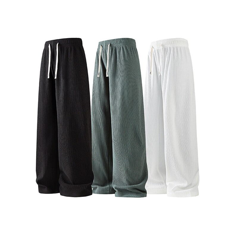 白底平铺立体褶皱肌理感休闲裤男夏季冰丝薄款运动裤直筒KZ044P50，女装休闲裤，电商B312