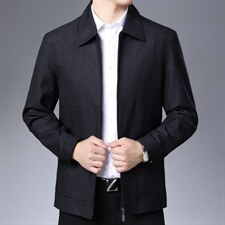 2023春季翻领棉夹克外套宽松中青年爸爸装商务休闲拉链茄克衫图片