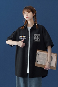 中性风 2024夏季新品印花宽松翻领短袖衬衣衬衫CS105 P35控58图片