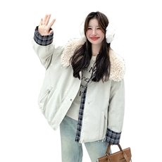 巨好看格纹拼接羊羔毛派克服女2025冬季新款韩系加绒加厚棉衣外套，女装棉衣/棉服，2C306