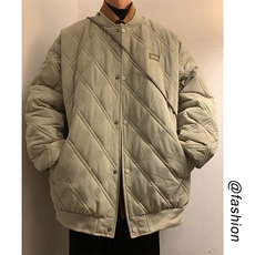 冬季菱形格加棉加厚棒球服男潮流大码保暖棉衣外套M51-特P90控158，男装棉衣，电商A001