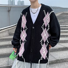 针织开衫男韩版潮流拼色菱形2024冬季ins宽松MY186-53，男装卫衣，星座1109-3
