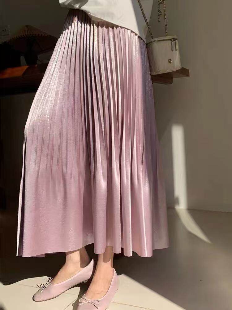 气质优雅女士绸面丝滑醋酸通勤百搭半身裙，女装半身裙，斯尔特羊绒