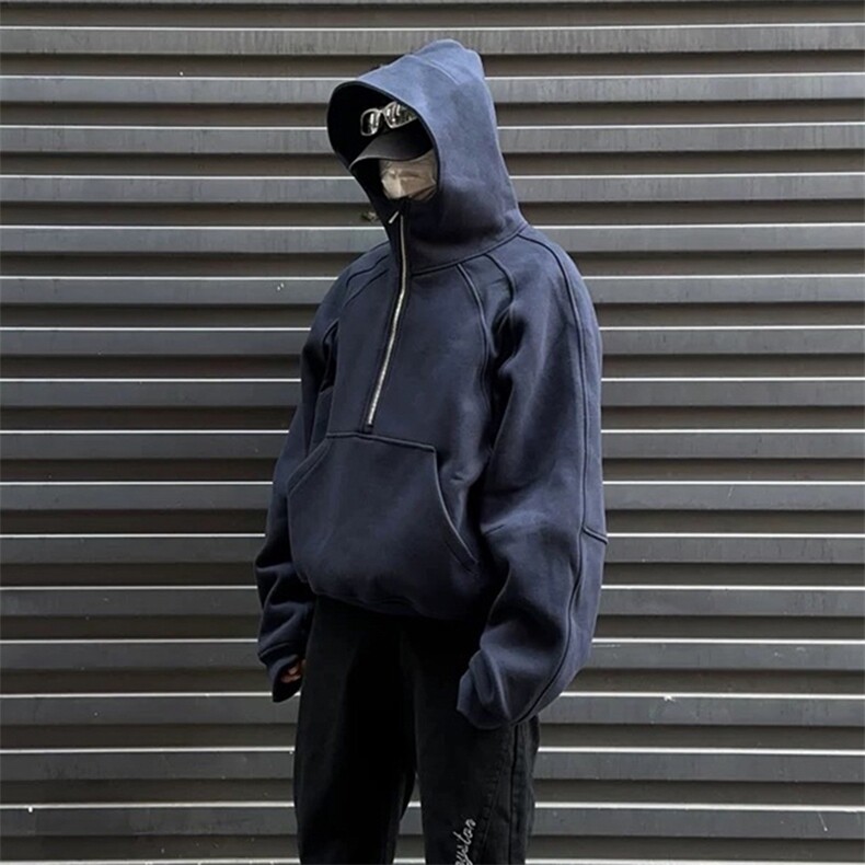 抖音得物二开美式重磅宽松结构拉链设计防风高领连帽卫衣外套W76,男装卫衣,电商A486