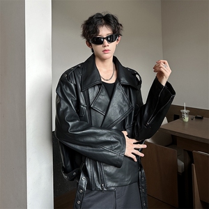 秋装皮衣男士大翻领机车男短款皮夹克外套  A071-P03-P128图片