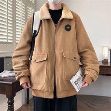 灯芯绒羊羔毛夹克外套男士冬季宽松加绒厚休闲翻领外套上衣服特P，男装夹克，星座715-4