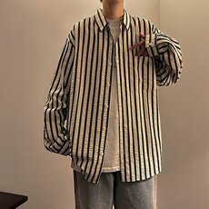 衬衫男韩版潮流长袖条纹痞子帅2026夏季新款ins宽松外套CY218-P49，男装衬衫，星座412