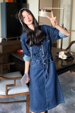 牛仔连衣裙女秋拼接假两件2024秋新款连帽休闲宽松减龄工装连衣裙，女装连衣裙，慧尚2-185