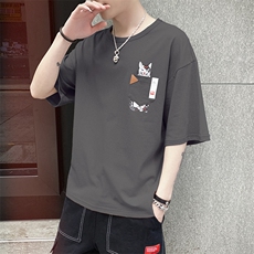新款港风纯棉男士夏季潮流短袖T恤休闲五分袖上衣TEEDS340TP25，男装T恤，电商A102