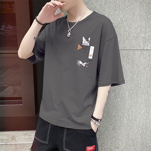 新款港风纯棉男士夏季潮流短袖T恤休闲五分袖上衣TEE DS340TP25图片