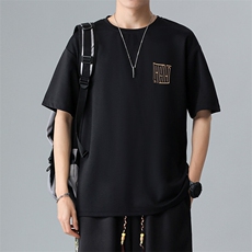 刺绣T恤男夏季男士圆领上衣短袖体恤青年宽松潮流A266-T177-P20，男装T恤，电商A266