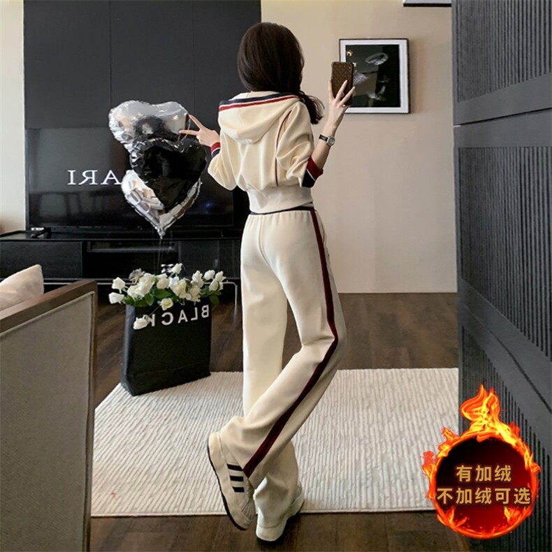 时尚秋装女款休闲高腰阔腿裤两件套显瘦百搭潮流套装,女装套装/套裙,江南