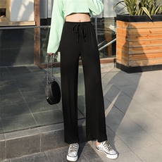 针织阔腿裤女垂感2021春季高腰显瘦宽松直筒坠感休闲拖地裤，女装连体裤，潮品会