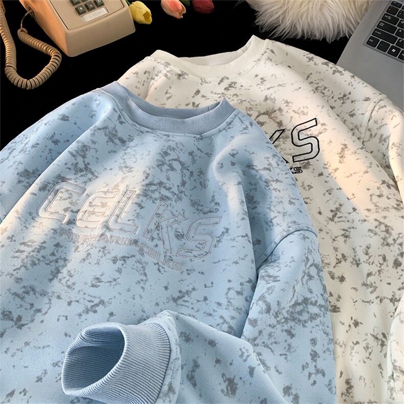 现货/秋季新款扎染重磅刺绣卫衣男B219A-ZY251-P48加绒P53控78，男装卫衣，电商B219A