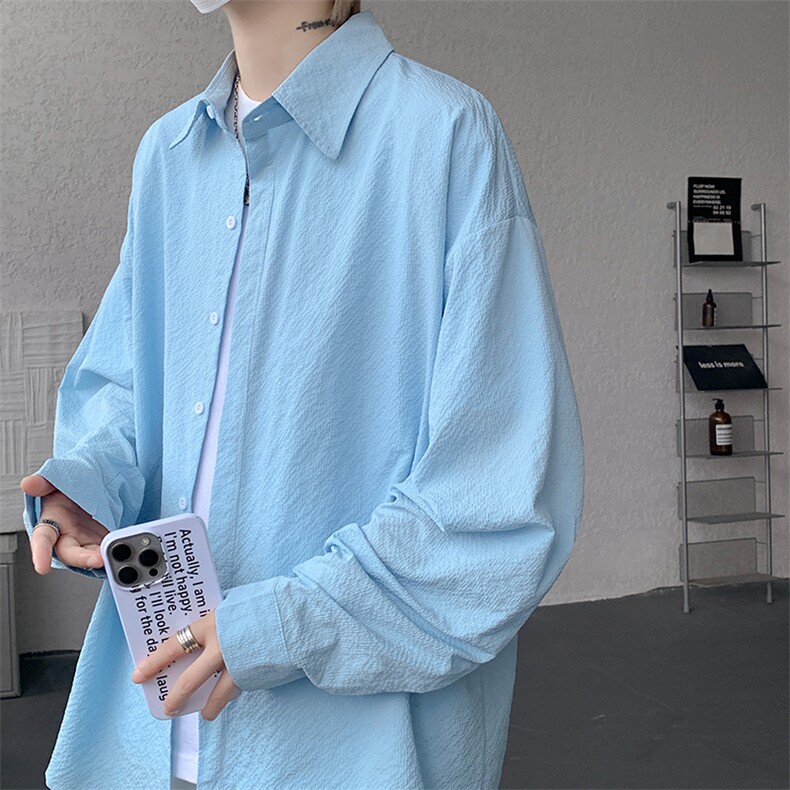 8XL-M泡泡纱盐缩肌理长袖衬衫男春季冰丝外套防晒衬衣CS29007P40，男装防晒衣，电商B312