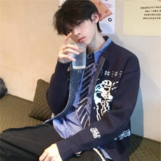 费尔岛慵懒风提花开衫毛衣男女款宽松外穿针织衫外套网B120-P56，男装针织衫/毛衣，星座910-1