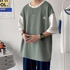 新款港风时尚潮牌精致短袖时装拼色运动风夏季上衣ZDY3415-P49，男装T恤，星座717